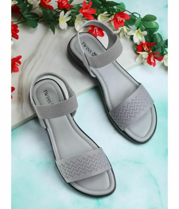 TWINSSHOE Grey Flat Sandals for Women JioMart