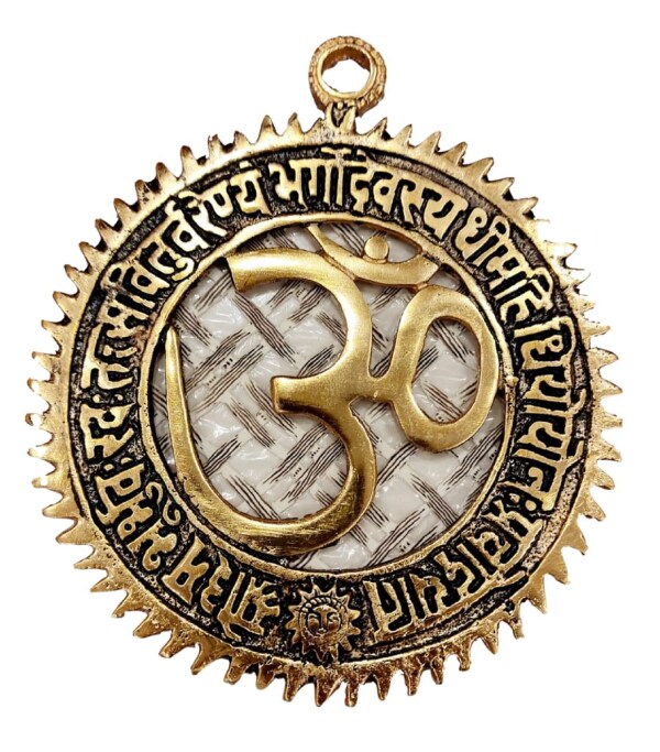 Bless Kraft Hand Crafted Metal Brass Wall Hanging Om with Gayatri