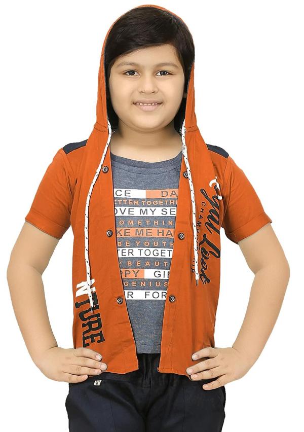 FASHION GRAB Boys Light Brown Jacket With Attached Tshirt (15 Years