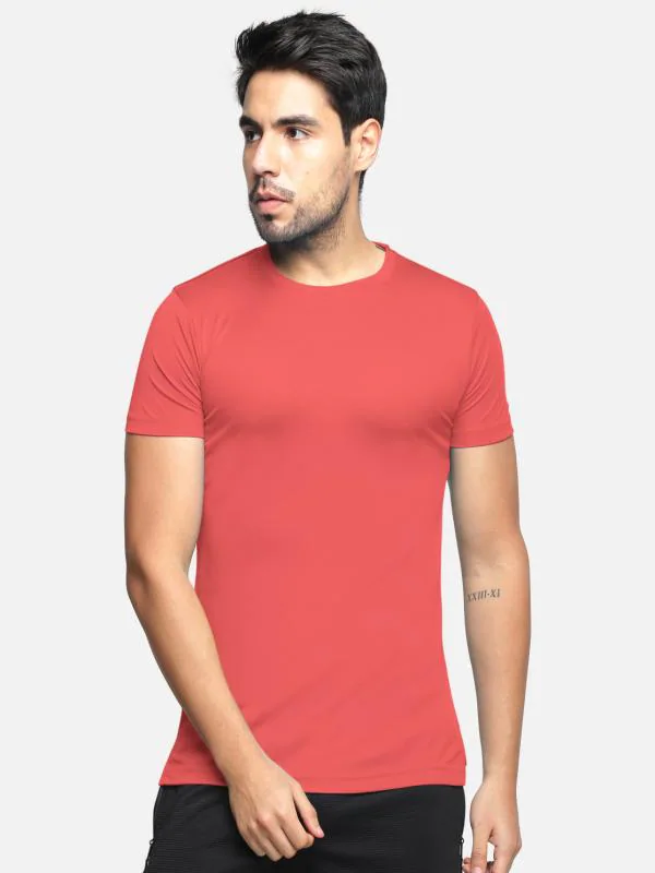 BULLMER Red Solid Crew Neck / Round Neck Half Sleeve Tshirt