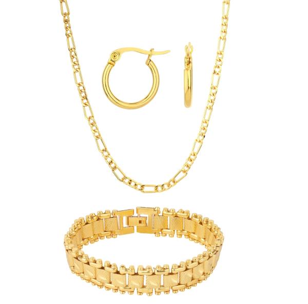 Gold Plated Men's Chain and Bracelet Gold Polish Men Jewelry by