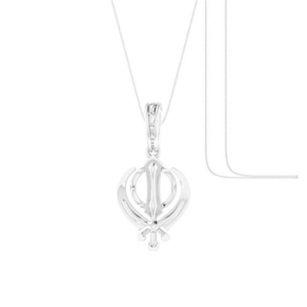 Akshat Sapphire Pure Silver God Sikh Khanda Pendant With Chain Suitable