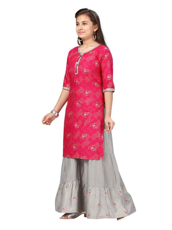Aarika Girls Dark Pink Printed Cotton SkirtSuit Set JioMart