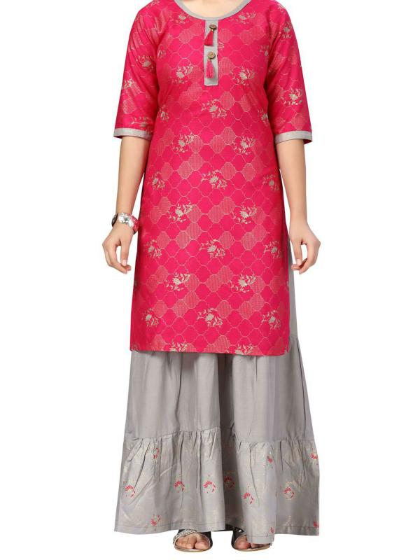 Aarika Girls Dark Pink Printed Cotton SkirtSuit Set JioMart