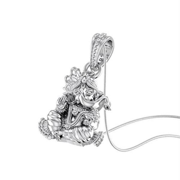 Akshat Sapphire Pure Silver God Ganesha Pendant With Chain Suitable For