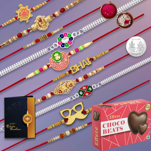 Deodap Multicolor Rakhi With Chocolate, Roli Chawal, Pair Of Pooja Coin