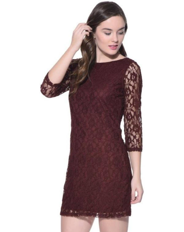 PURYS Women Maroon Floral Print Cotton Blend Dress JioMart