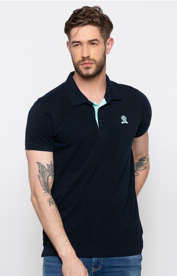 Spykar Blue Cotton Slim Fit Tshirt For Men JioMart