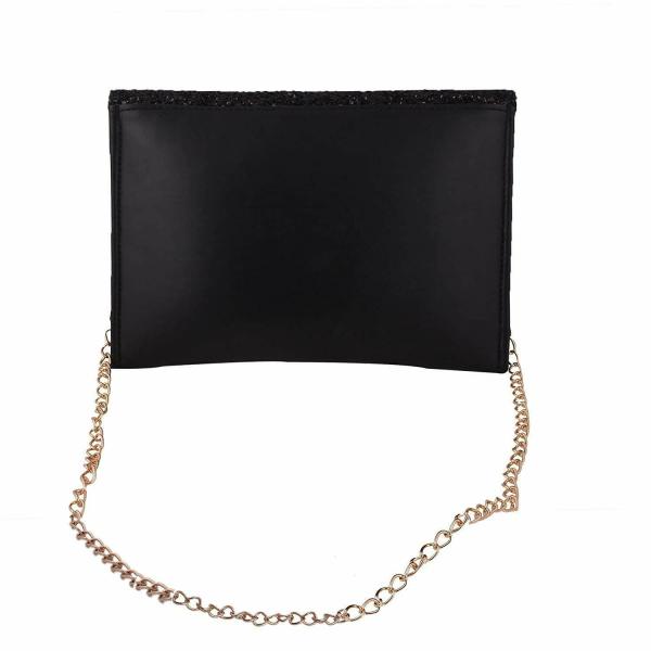 DNE Elegant Party Clutch Bag Chain Sling Bag For Women Girls (Black