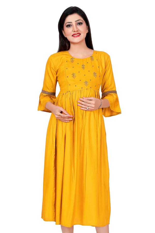 Ayukti Women's Rayon Cotton Hand Embroidered Flared Maternity Feeding