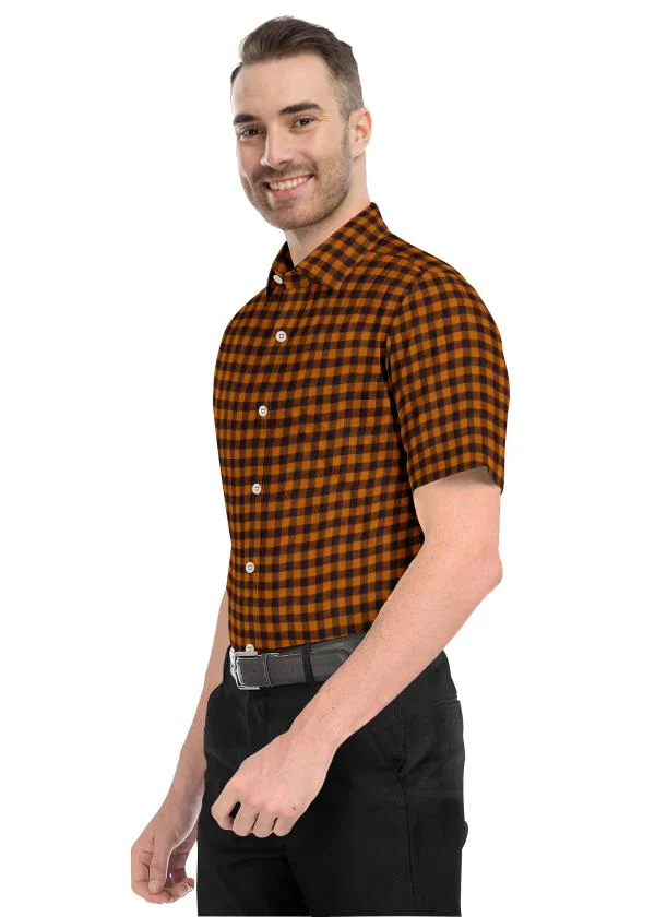 Genius Shirts 100 Cotton Check Formal Half Sleeve Shirt for Men