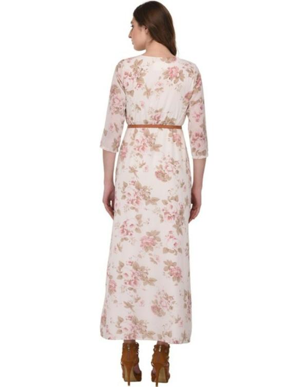 PURYS Women White Floral Print Cotton Blend Dress JioMart