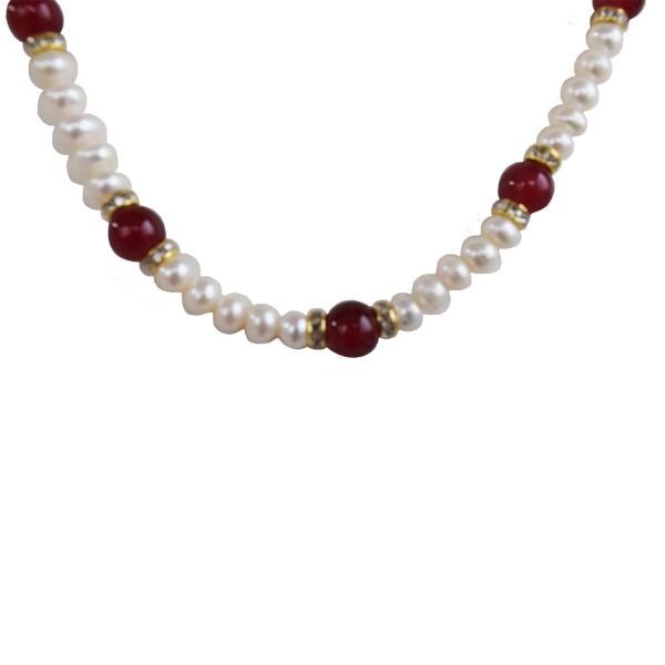 Surat Diamond Jewellery Single Line Real Pearl & Red Coloured Big Stone