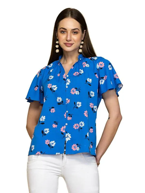 Rhysley Women Blue Floral Shirt - L - JioMart