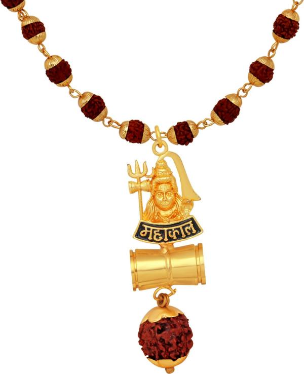Mahi Gold Plated Alloy Lord Shiv, Mahakal Trishul and Damru Pendant For