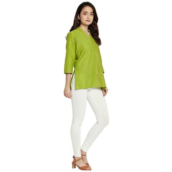 Go Colors Women White Solid Stretch Leggings JioMart