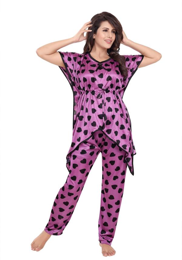 Loody'S Women Purple Printed Satin Nighty Set (Xxl) Satin Nighties