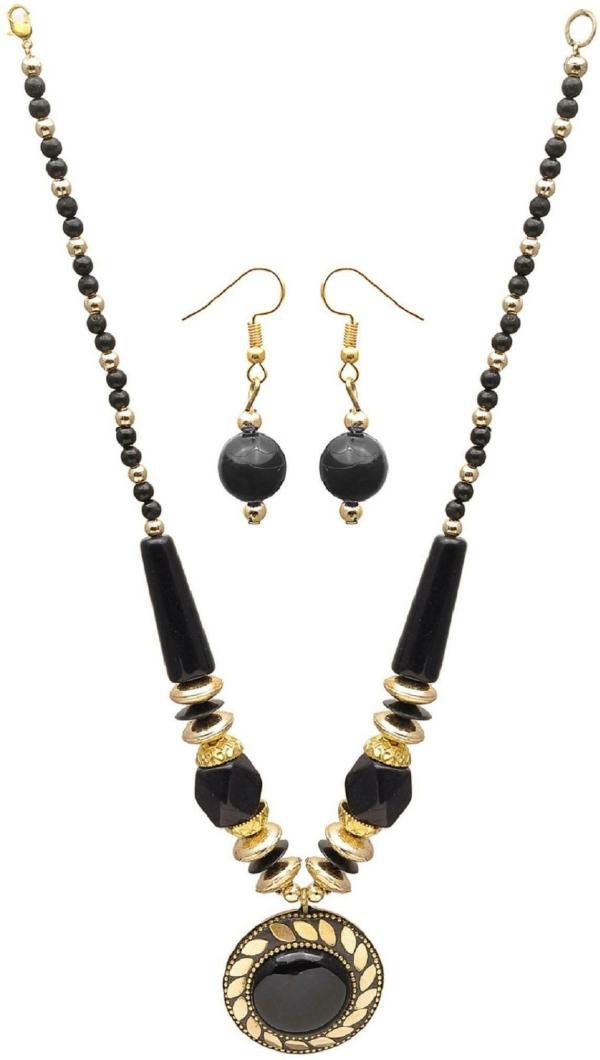 JSD GoldPlated Metal Earring and Necklace Set (Gold and Black) JioMart