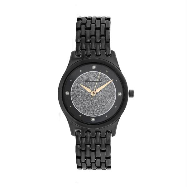 Chronikle Black, Silver Metal Chain Wrist Watch With Diamond Studded