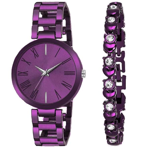 The Shopoholic Analog Purple Dial Purple Strap Watch With Bracelet For Women (Pack Of 2) JioMart