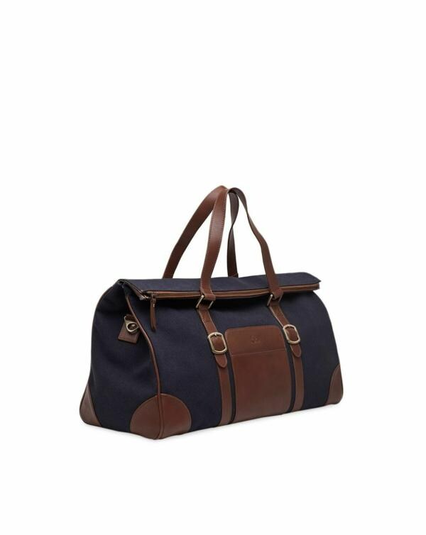 tohl Navy Blue and Brown Leather Duffel Bag Large JioMart