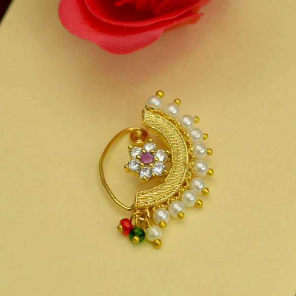 Jewelopia Maharashtrian AD Nath Combo CZ Nose Stud Pin Traditional