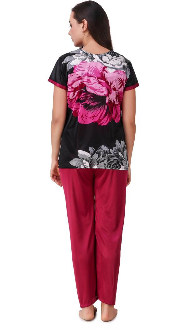 Nityakshi Women Maroon Floral Print Satin Night Suit Set JioMart