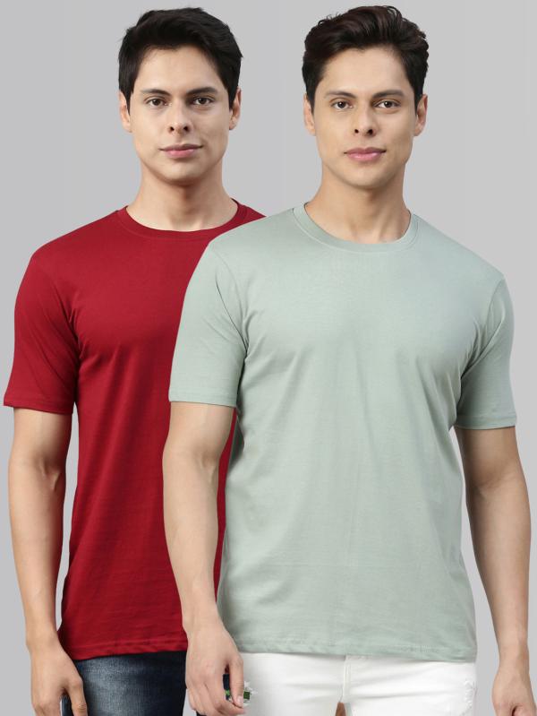 Recast Men Maroon Sage Solid Pure Cotton Round Neck Tshirt M (Pack Of