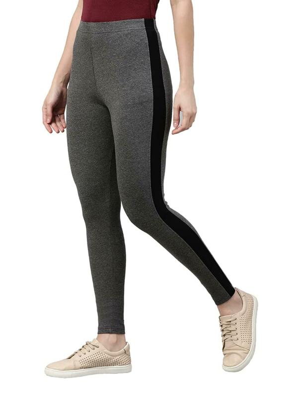 Go Colors Women Grey Solid Stretch Leggings JioMart