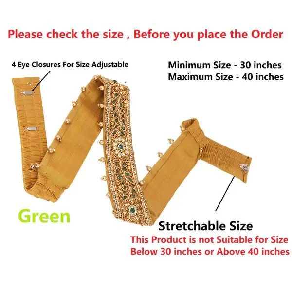 VAMA Maggam Aari work Green cloth saree waist belt for Matching half sarees kamarband Belly Hip
