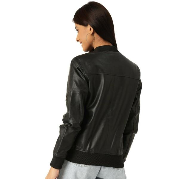 Leather Retail Woman Elastic Faux Black Leather Full Sleeve Solid