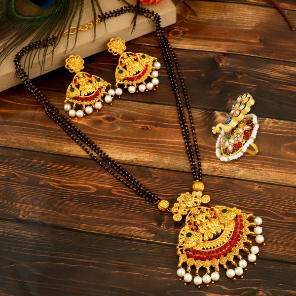 Mansiyaorange Long Black Beads One Gram Gold Colour Mangalsutra