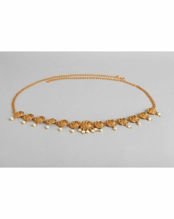 Kord Store Latest Design Gold plated Ruby and Pearl Kamarband For Girls