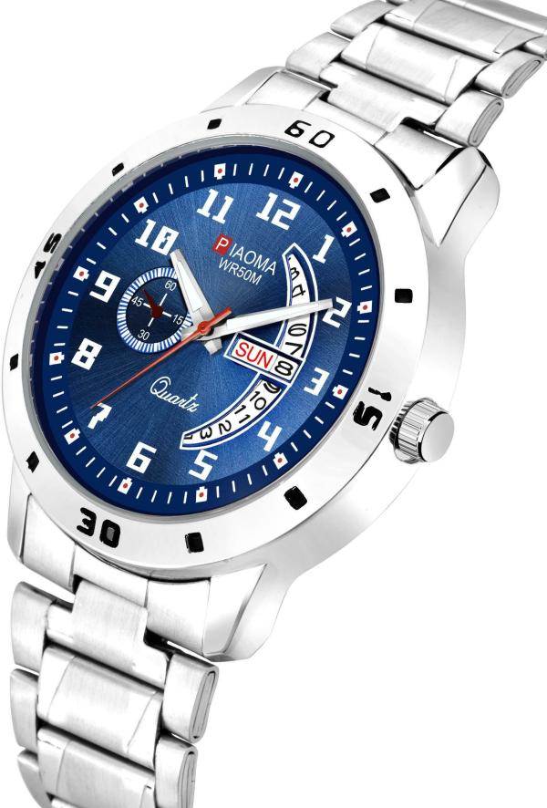 Piaoma Men Blue Dial Silver Strap Analog Watch JioMart