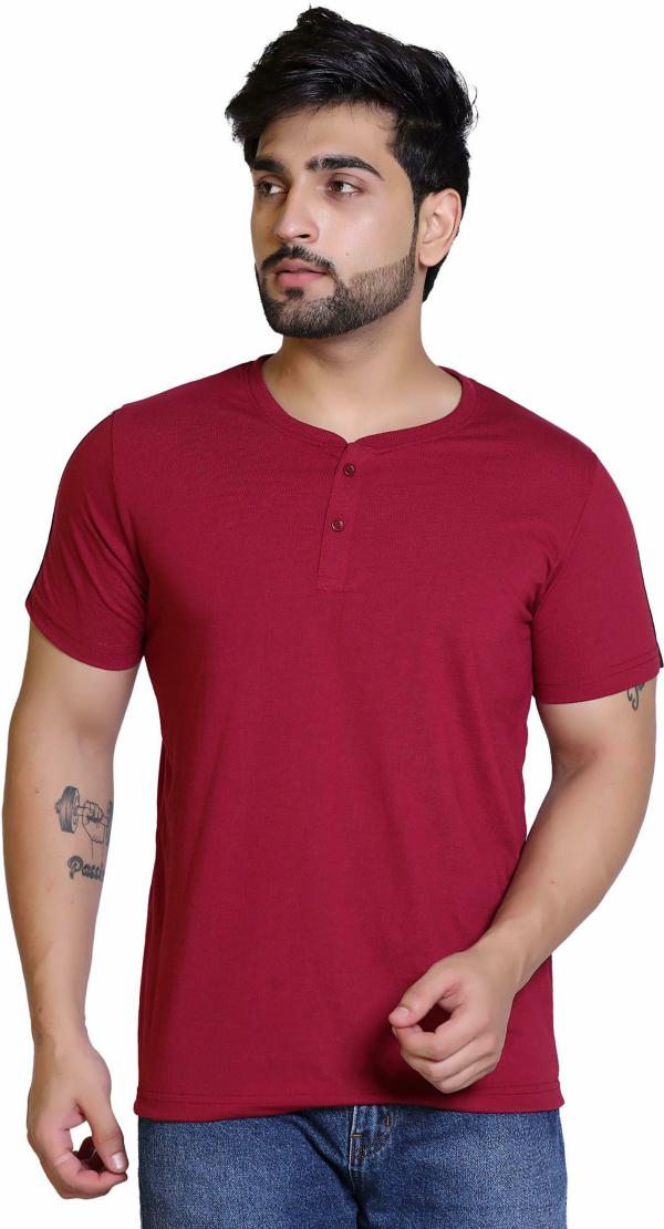 Greatman Maroon Solid Cotton Blend T Shirt (M) JioMart