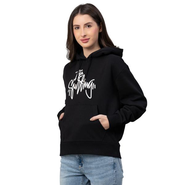 Mode By Red Tape Women Black Graphic Print Hoodie JioMart