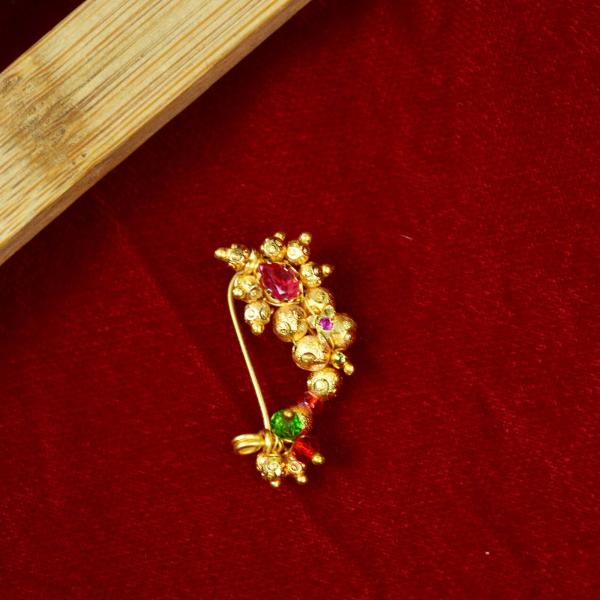 Jewelopia Marathi Clip On Nose ring Non Piercing Gold Plated Pearl