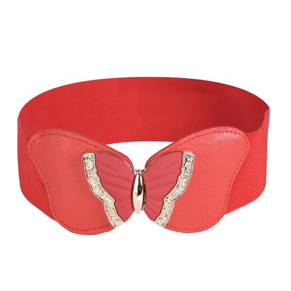 REDHORNSButterfly Design Women's Elastic Waist Belt For Dresses Red