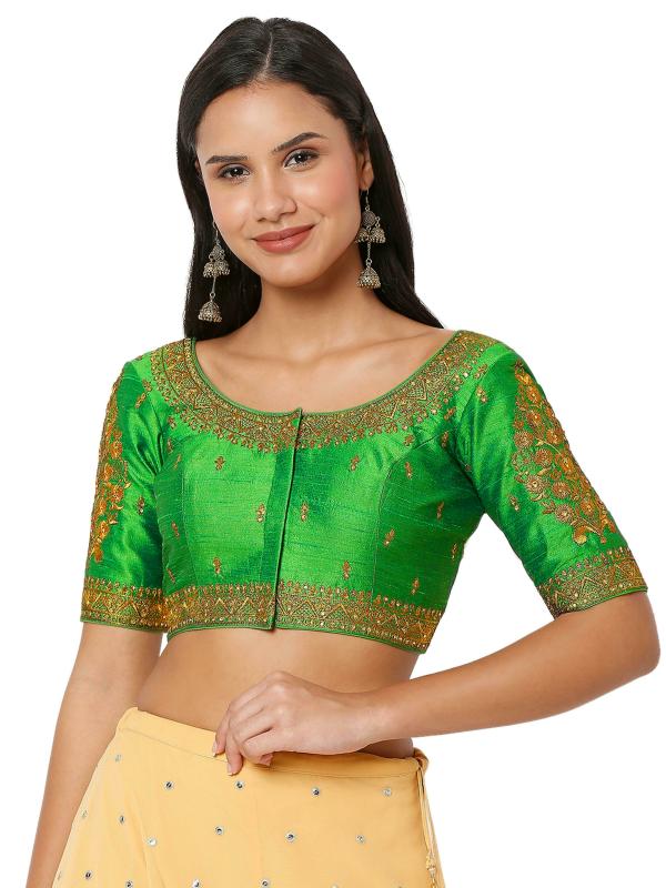 Salwar Studio Women's Parrot Green Silk Blend Embroidered Readymade ...