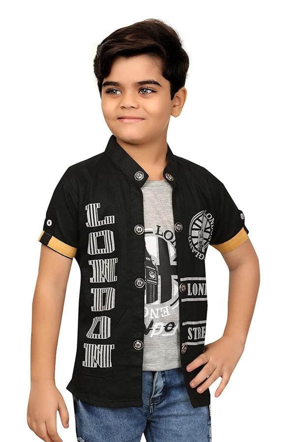 FASHION GRAB Boys Black Cotton Jacket With Attached Tshirt (5 Years6