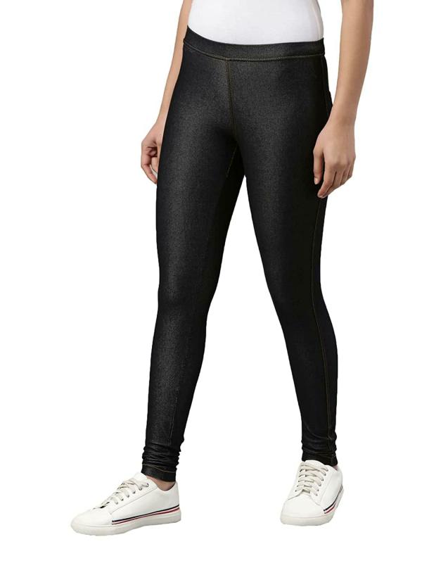 Go Colors Women Black Solid Stretch Leggings JioMart