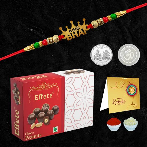 Deodap Multicolor Rakhi With Chocolate, Roli Chawal, Pair Of Pooja Coin