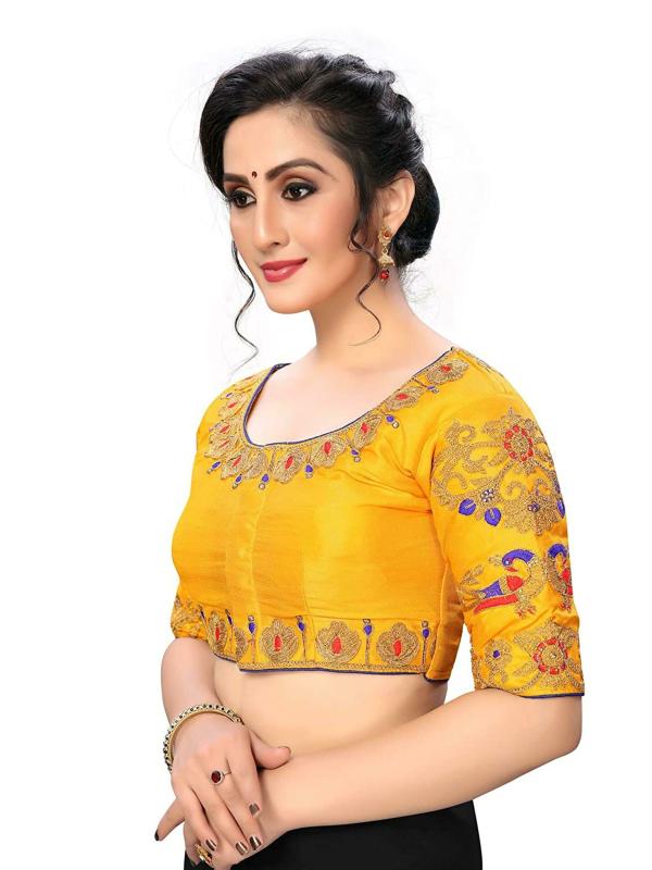 Amrutam Fab Women Yellow Silk Embroidered Blouse JioMart