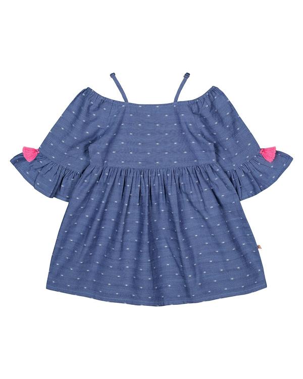 Budding Bees Girls Blue Embroidered Dress JioMart