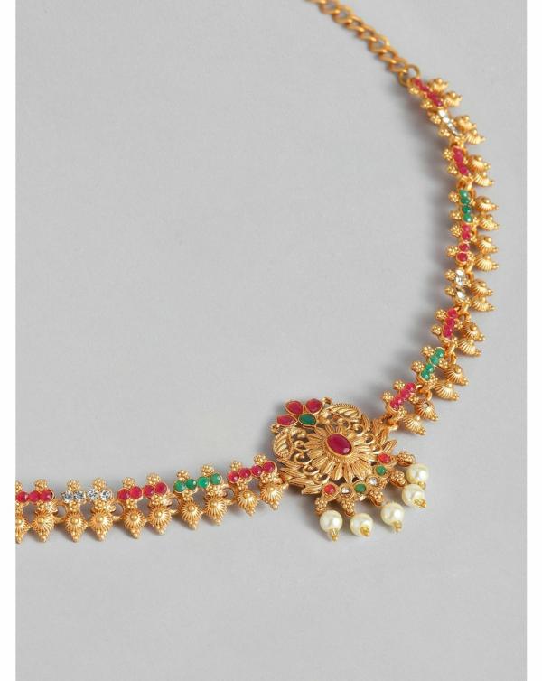 Kord Store Latest Design Gold plated Ruby and Pearl Kamarband For Girls