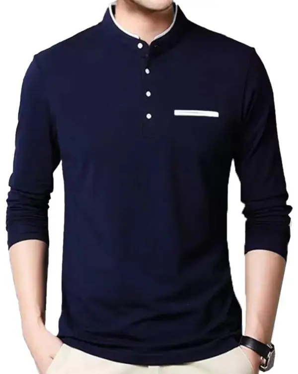 FastColors full sleeve Mens Mandarin Collar Dark Blue TShirt JioMart