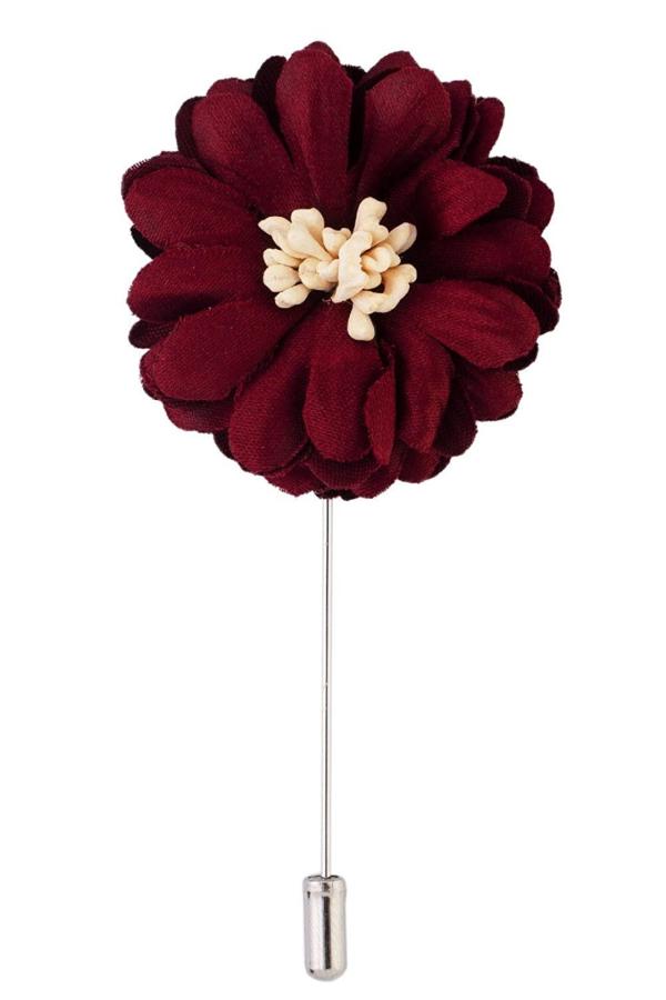 The Tie Hub Satin, Metal and Fabric Maroon Flower Lapel Pin (Men) JioMart
