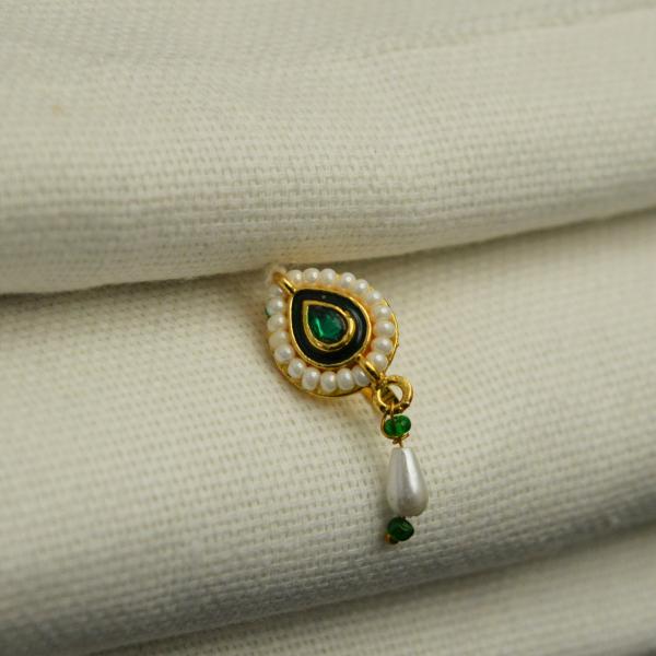 Jewelopia Maharashtrian Pearl Nath Green CZ Nose Stud Pin Traditional Bridal Nath Wedding