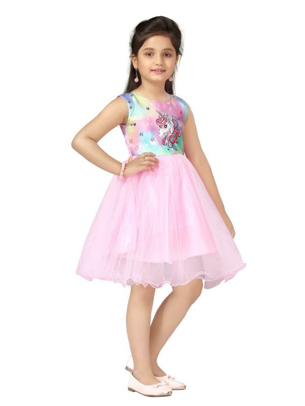 Aarika Girls Pink Color Unicorn Print Frock - JioMart