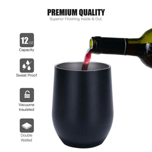 Giftana Black Stainless Steel Insulated Vacuum Double Wall Tumbler With Lid For Cold Hot Drinks